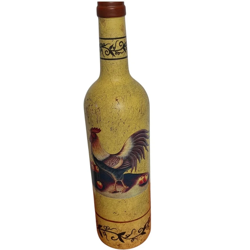 Vintage Rooster Decorative Wine Bottle French Country Farmhouse Decor 12in